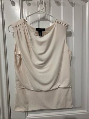 White House Black Market Cream Draped Blouson Top